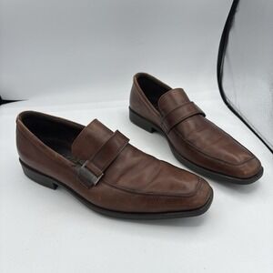Ecco Dress Shoes Mens Size 11 EU 45 Brown Leather Slip On Buckle Loafer